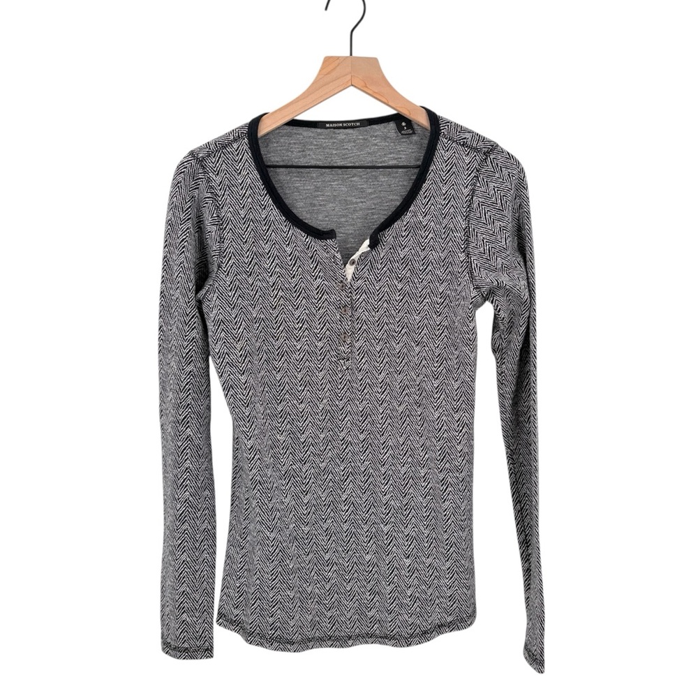 Maison Scotch Herringbone Long Sleeve Henley T-Shirt Size 3 / 12